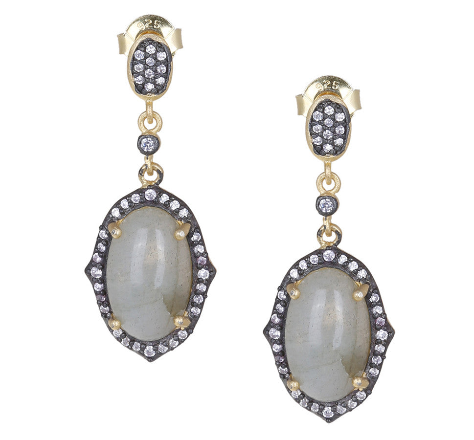 Oval Labradorite and CZ Drop Post Earring