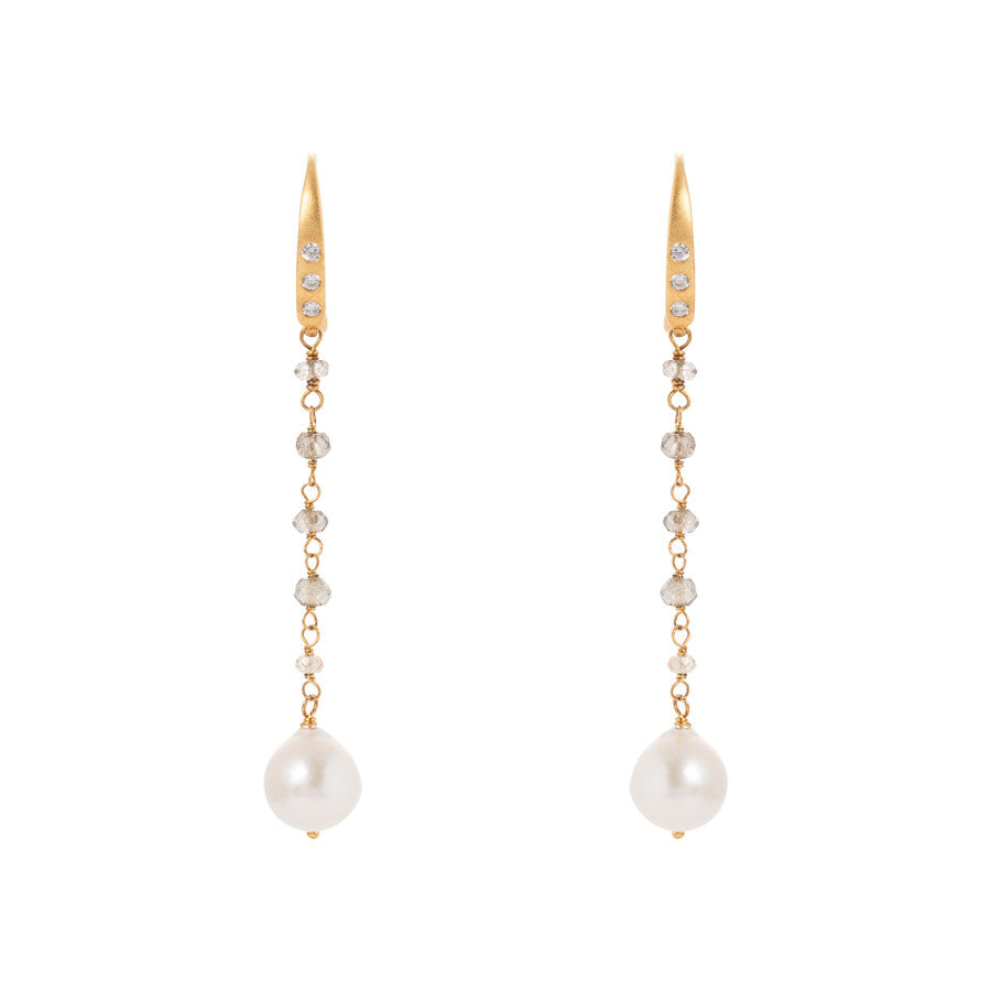 Misty Quartz / Akoya Pearl Earrings