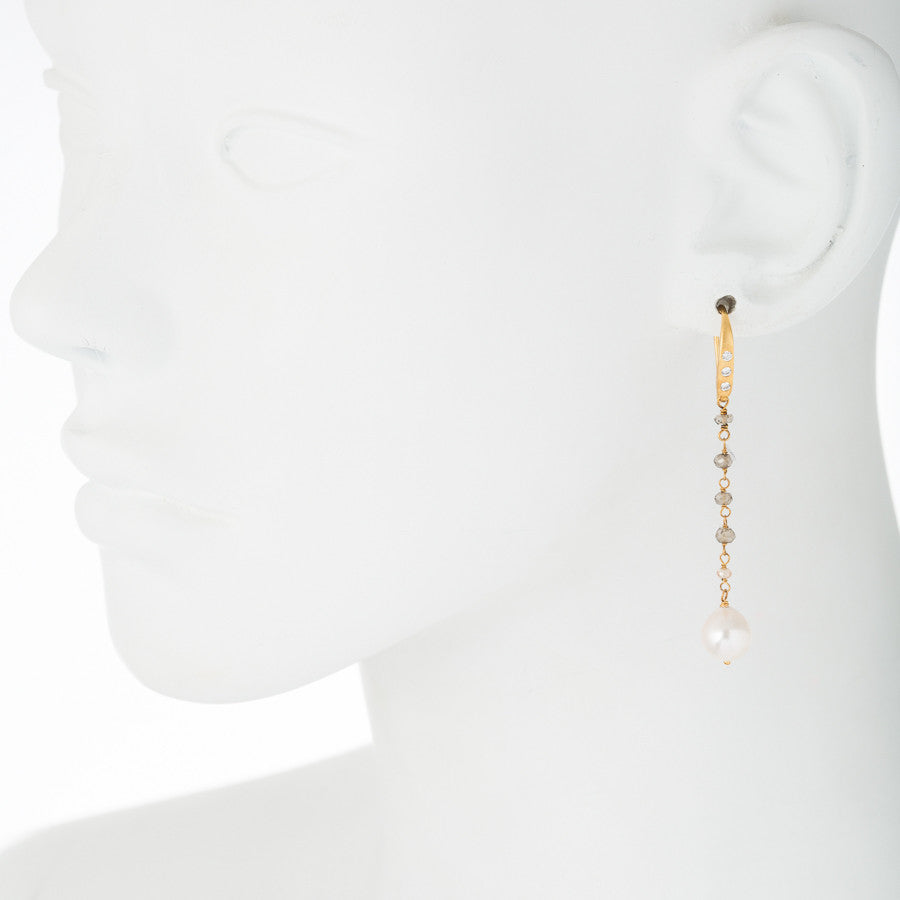 Misty Quartz / Akoya Pearl Earrings