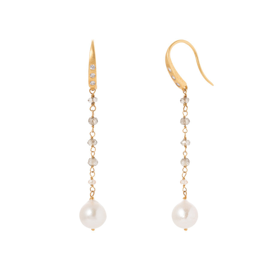 Misty Quartz / Akoya Pearl Earrings