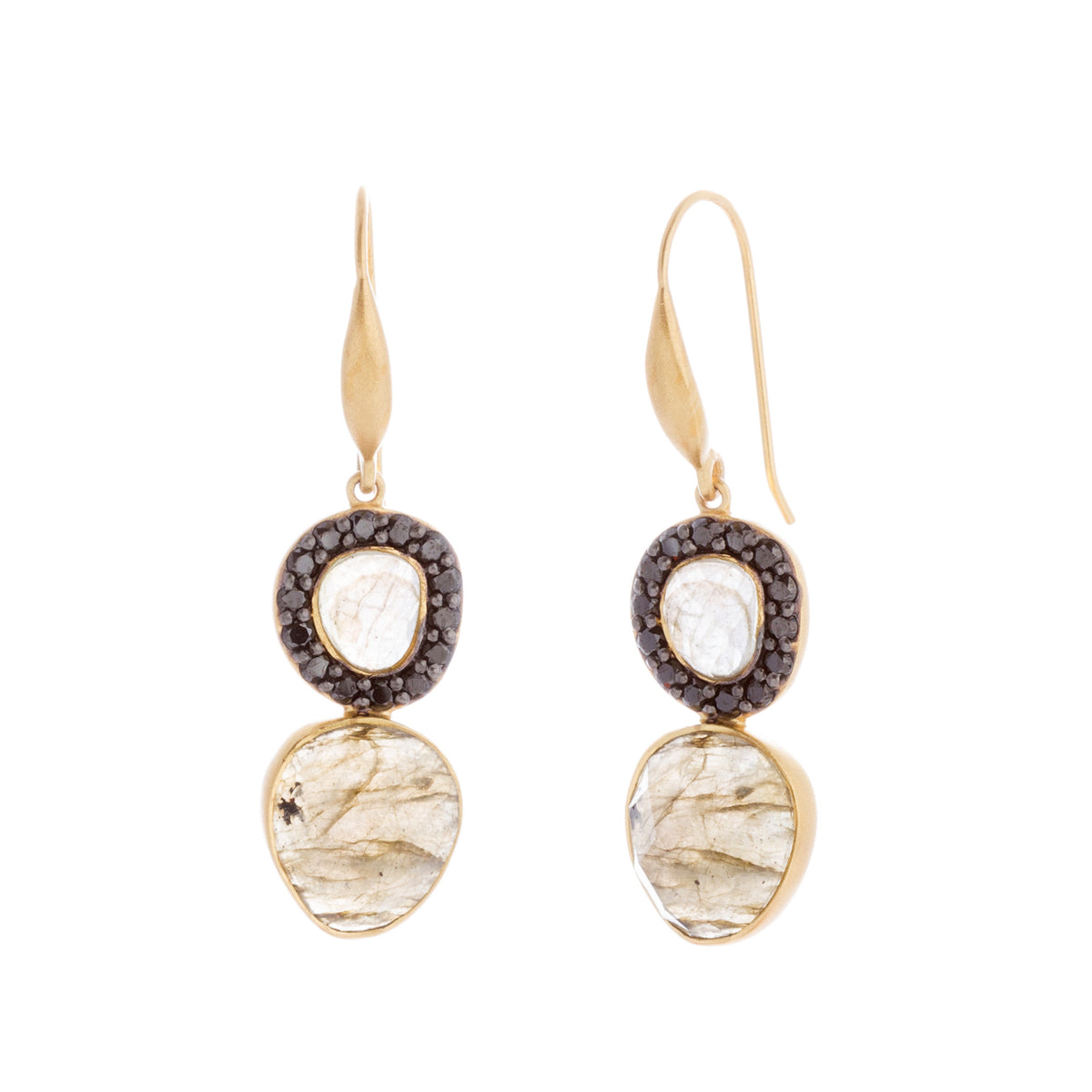 Labradorite / Black Cubic Zirconia Abstract Drop Earring