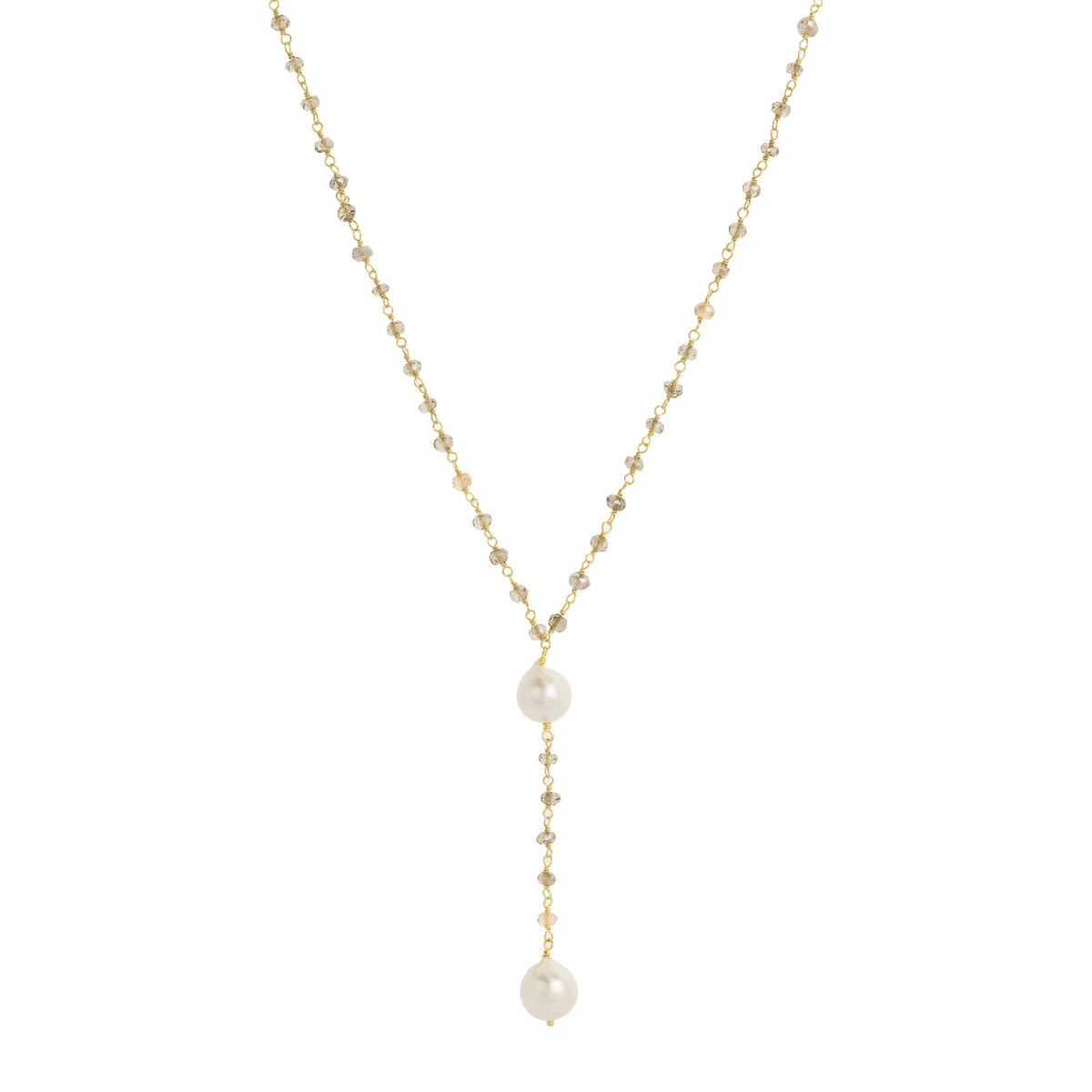 Misty Quartz / Akoya Pearl Y-Necklace