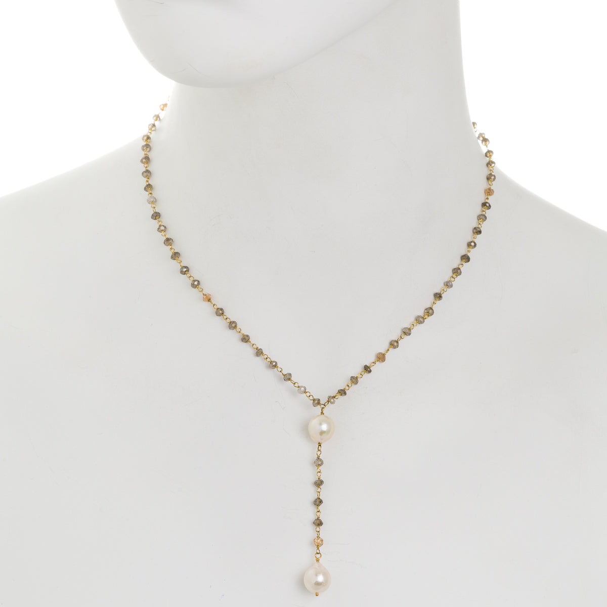 Misty Quartz / Akoya Pearl Y-Necklace