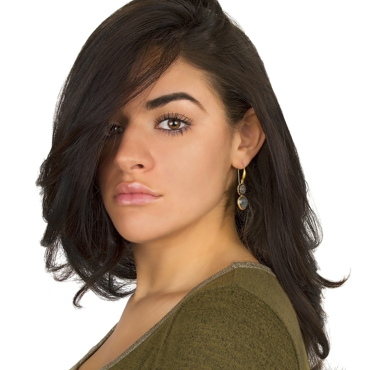 Labradorite / Black Cubic Zirconia Abstract Drop Earring