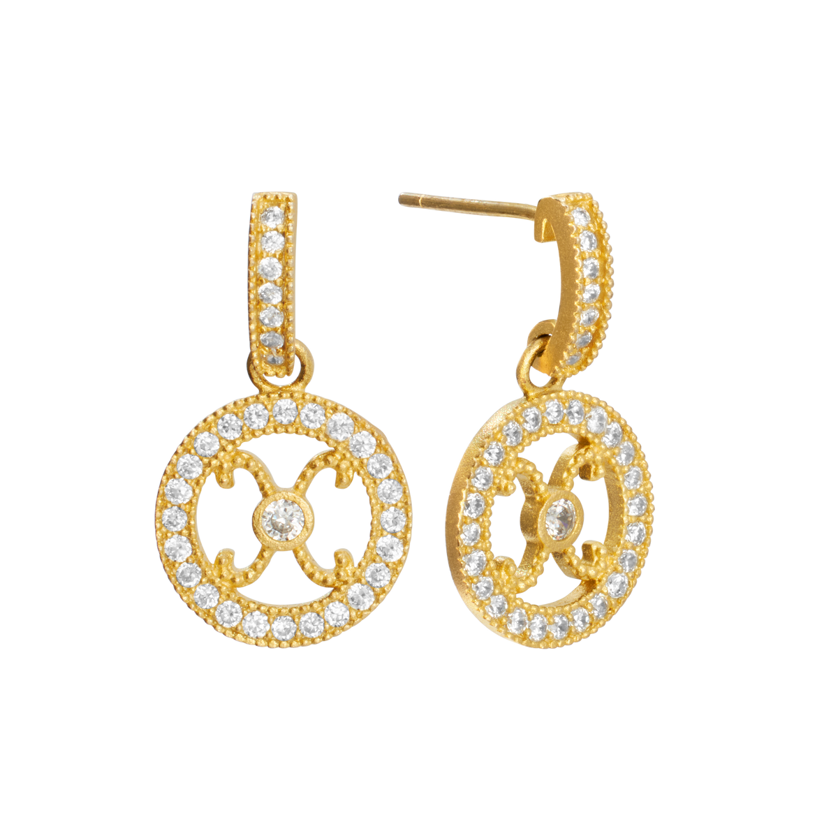 Round Textured Cubic Zirconia Post Drop Earring