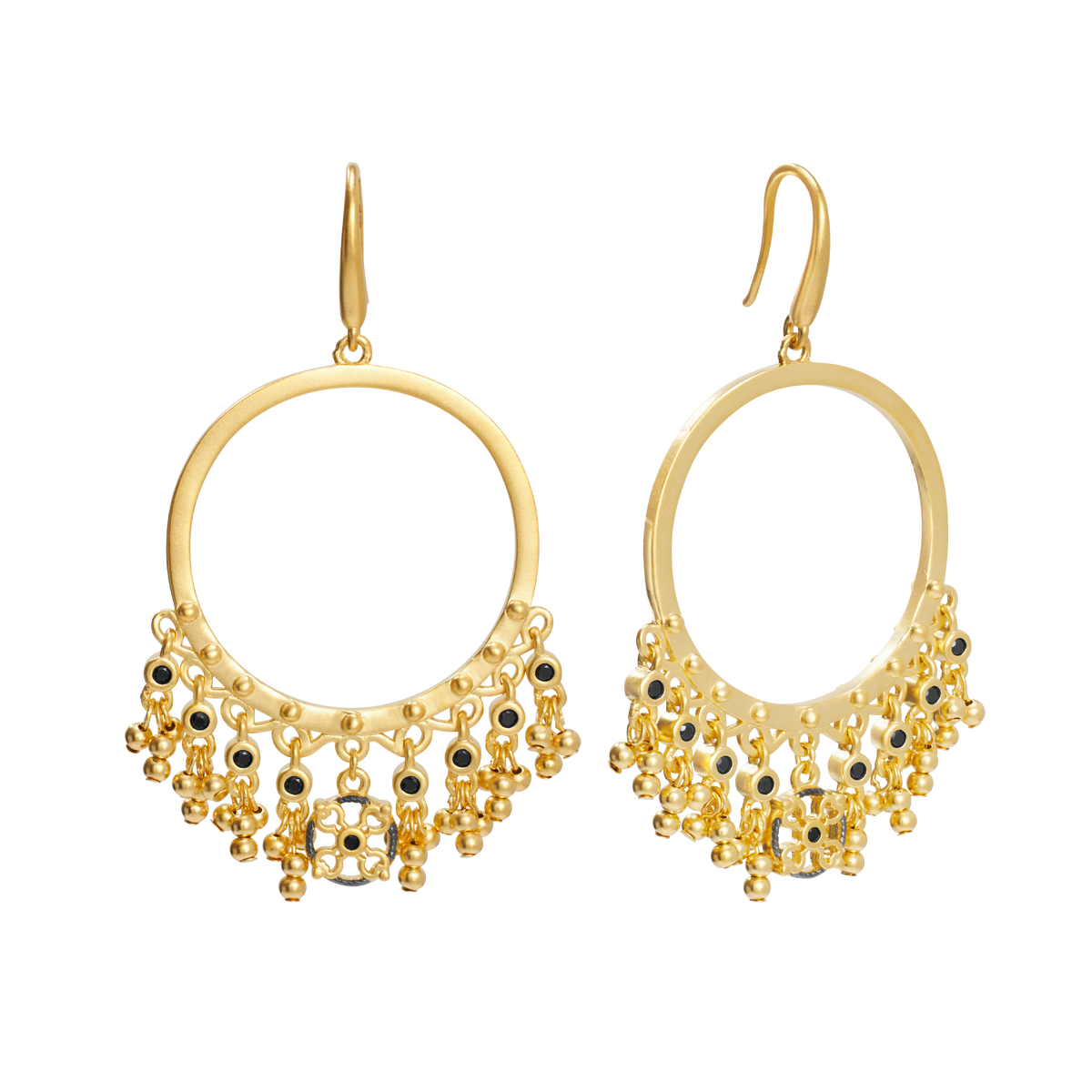 Black CZ Beaded Drop Open Earring