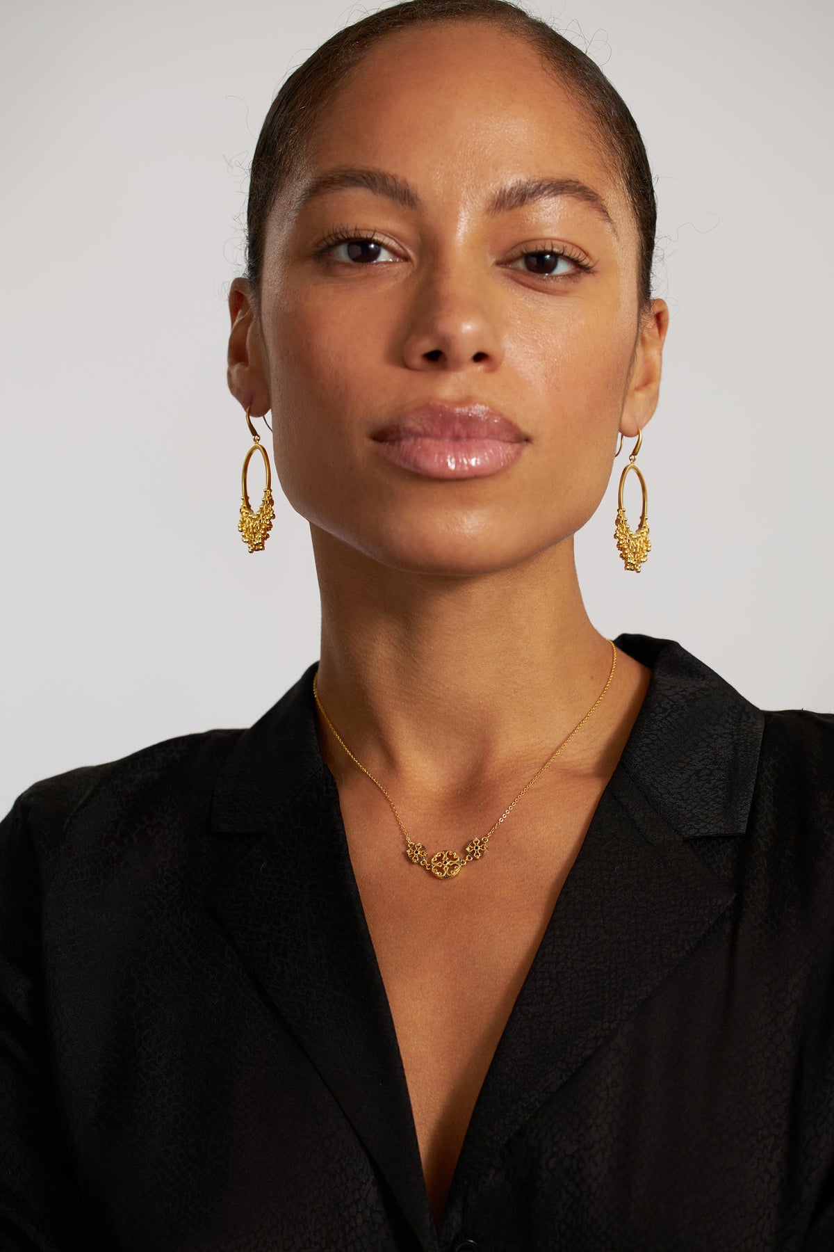 Black CZ Beaded Drop Open Earring