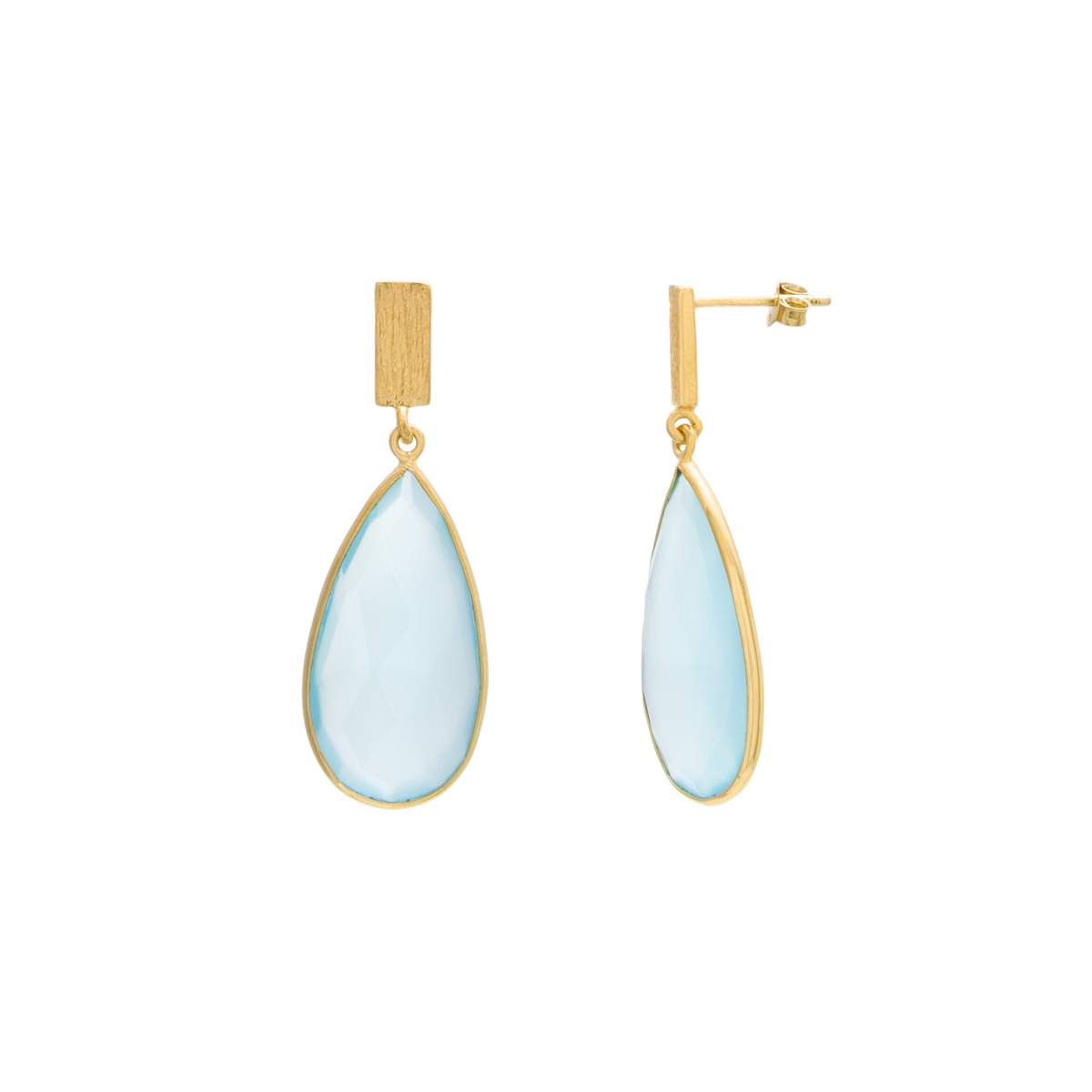 Aqua Chalcedony Matte Faceted Drop Earring