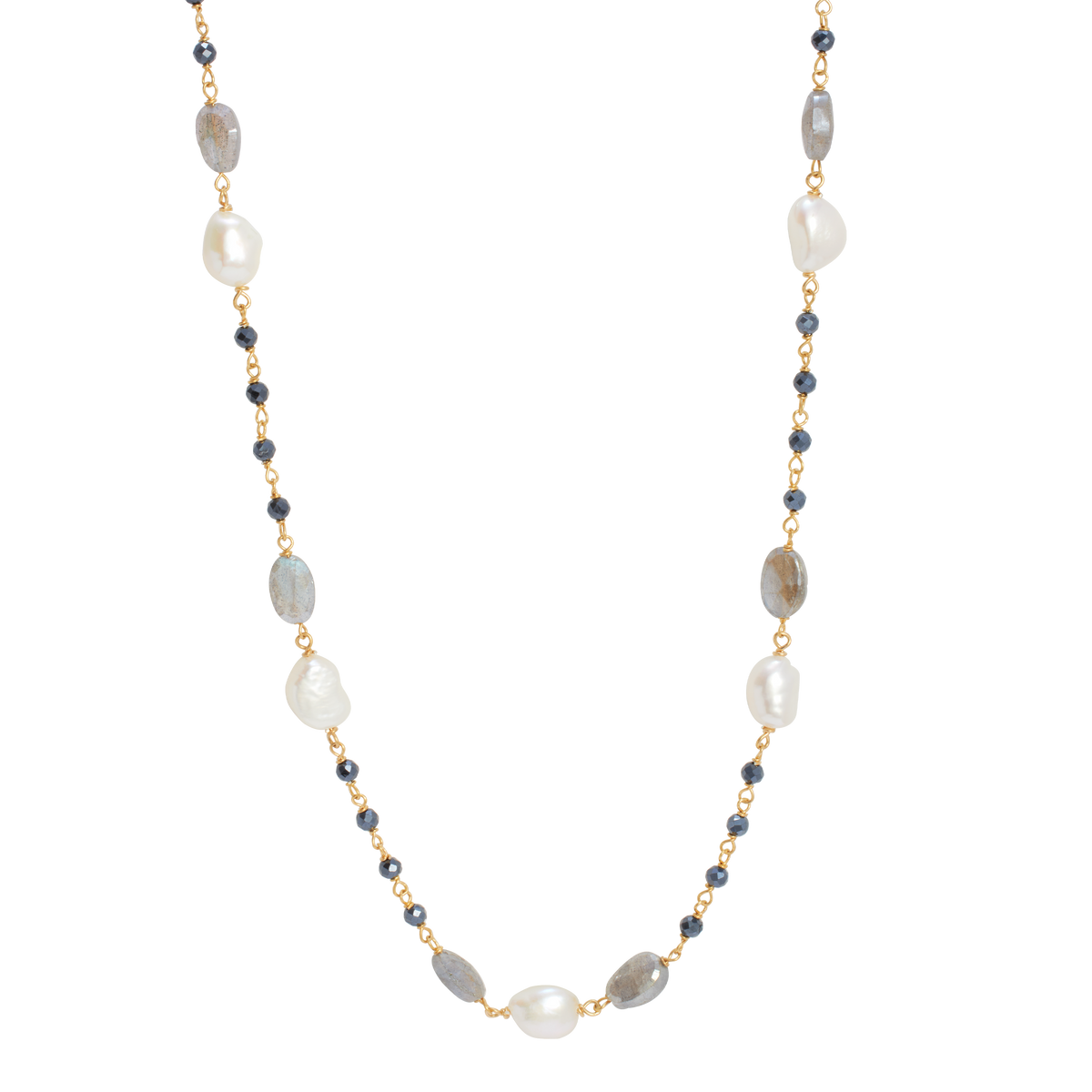 Labradorite Bead Necklace with Cultured Freshwater Pearls Labradorite Bead Necklace with Cultured Freshwater Pearls