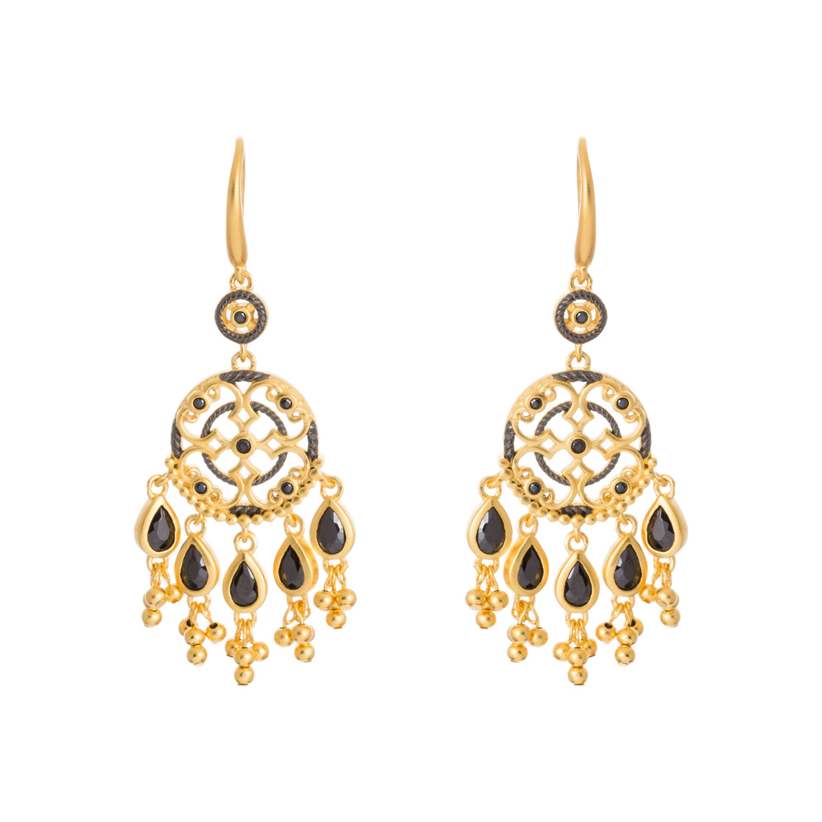 Black CZ Beaded Filigree Drop Earring