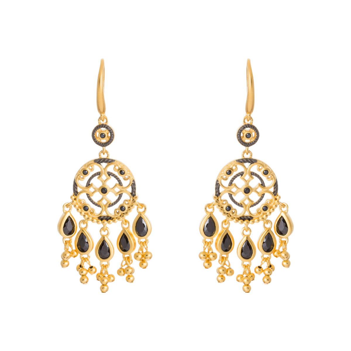 Black CZ Beaded Filigree Drop Earring