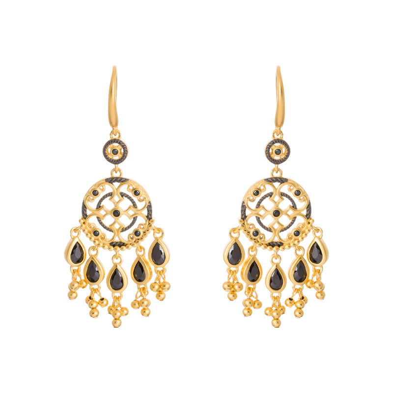 Black CZ Beaded Filigree Drop Earring