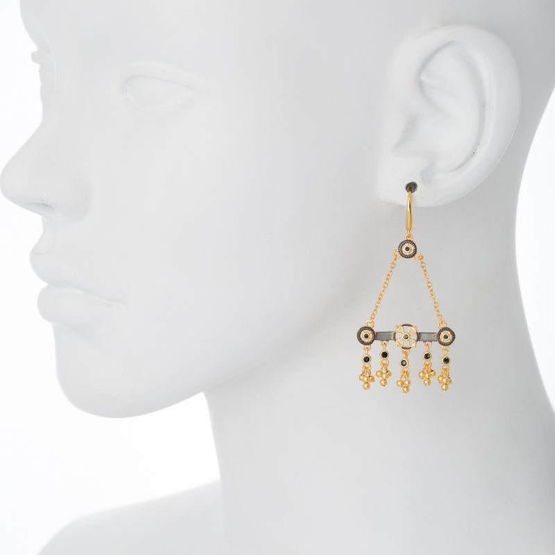 Black Cubic Zirconia Beaded Filigree Bar Drop Earring