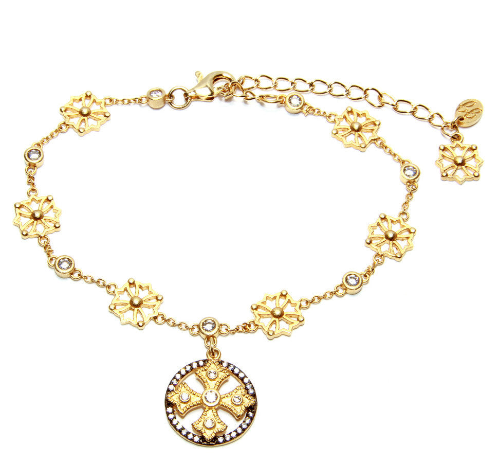 Fancy Cross CZ Drop Chain Bracelet