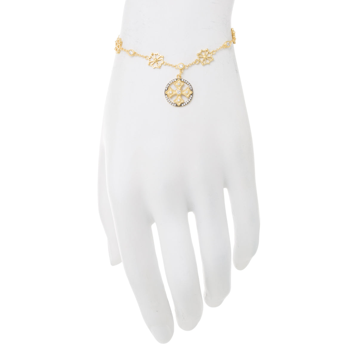 Fancy Cross CZ Drop Chain Bracelet