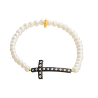 Modern Freshwater Pearl Cross Stretch Bracelet