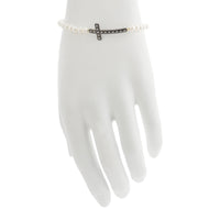 Modern Freshwater Pearl Cross Stretch Bracelet