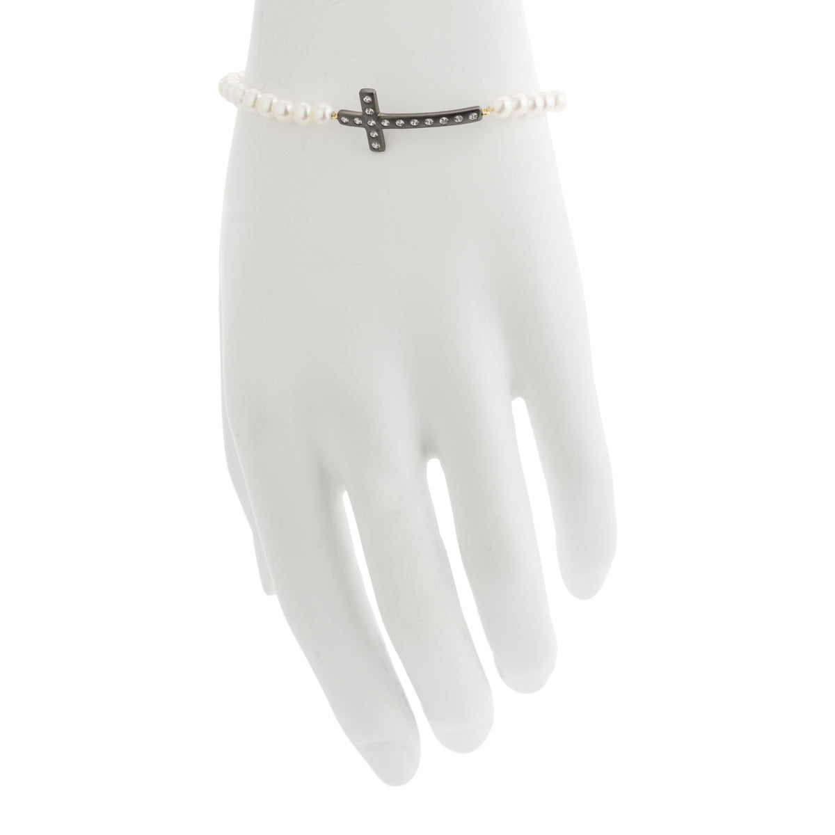 Modern Freshwater Pearl Cross Stretch Bracelet