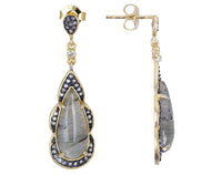 Fancy Labradorite and CZ Teardrop Post Earring