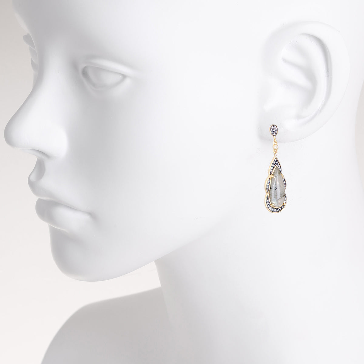 Fancy Labradorite and CZ Teardrop Post Earring