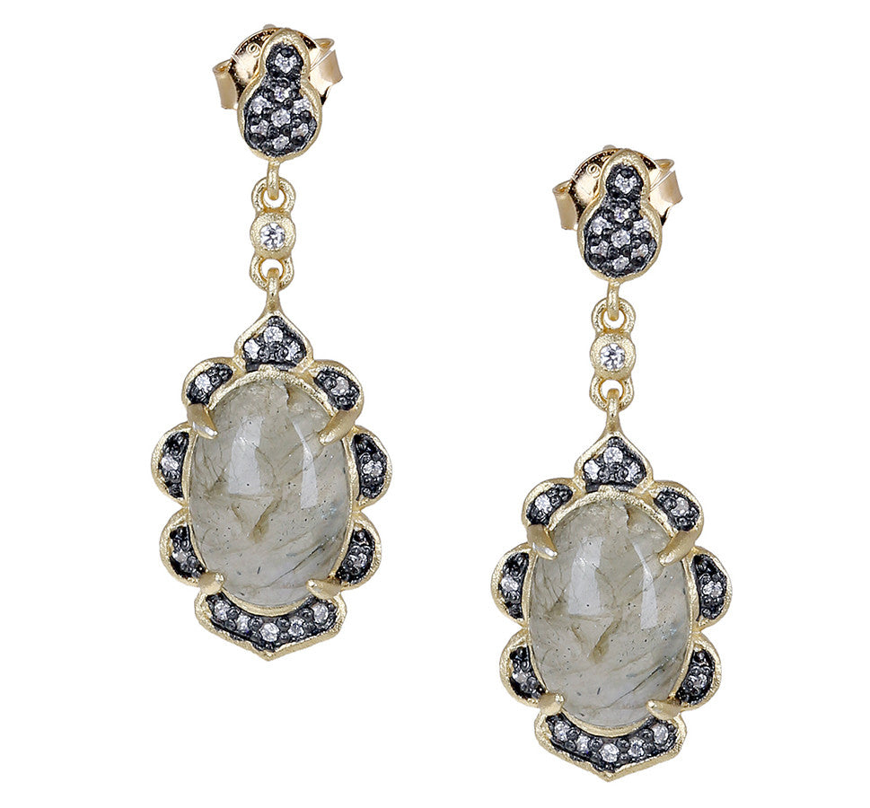 Fancy Oval Labradorite CZ Post Drop Earring