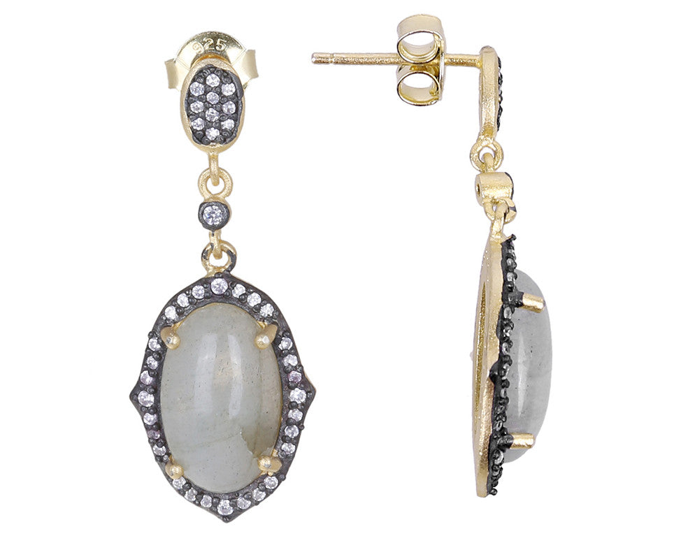 Oval Labradorite and CZ Drop Post Earring