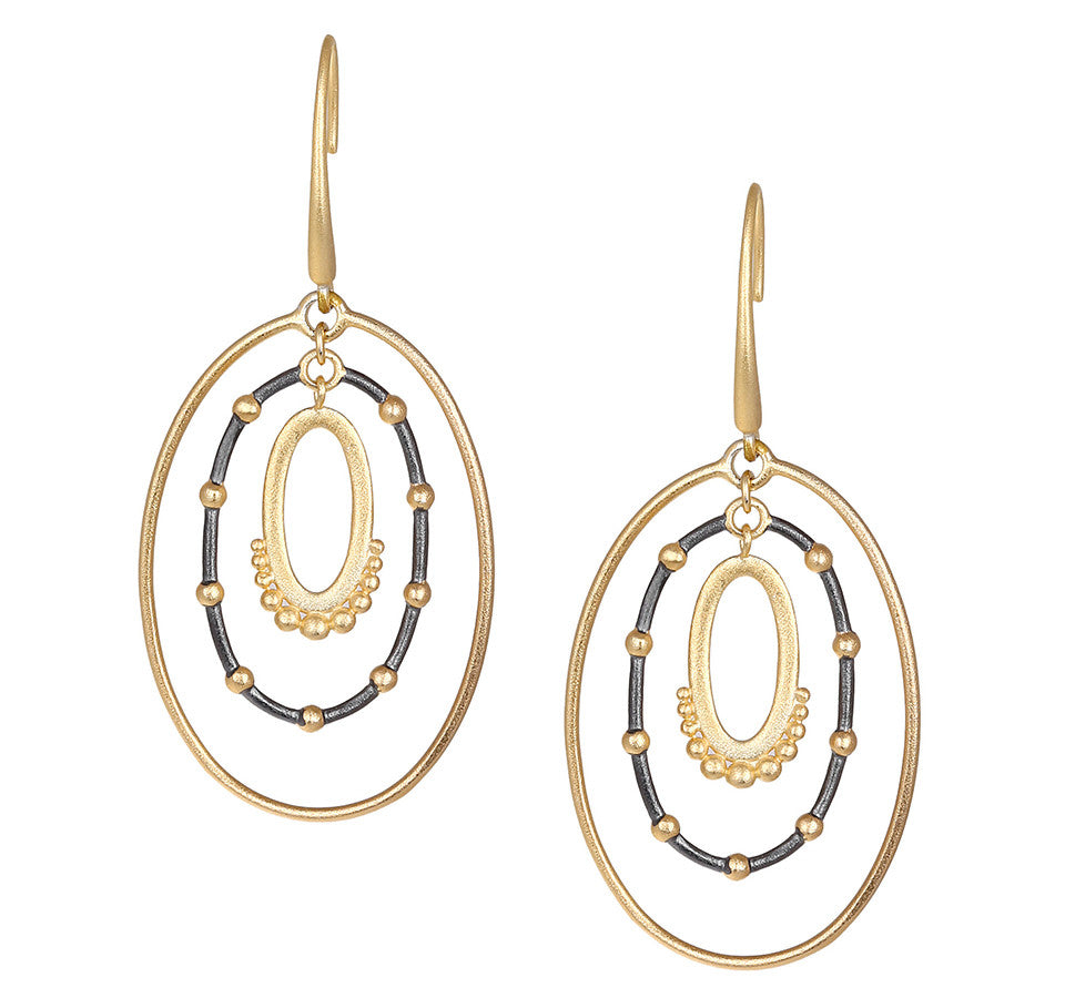Triple Open Oval Beaded Drop Earring