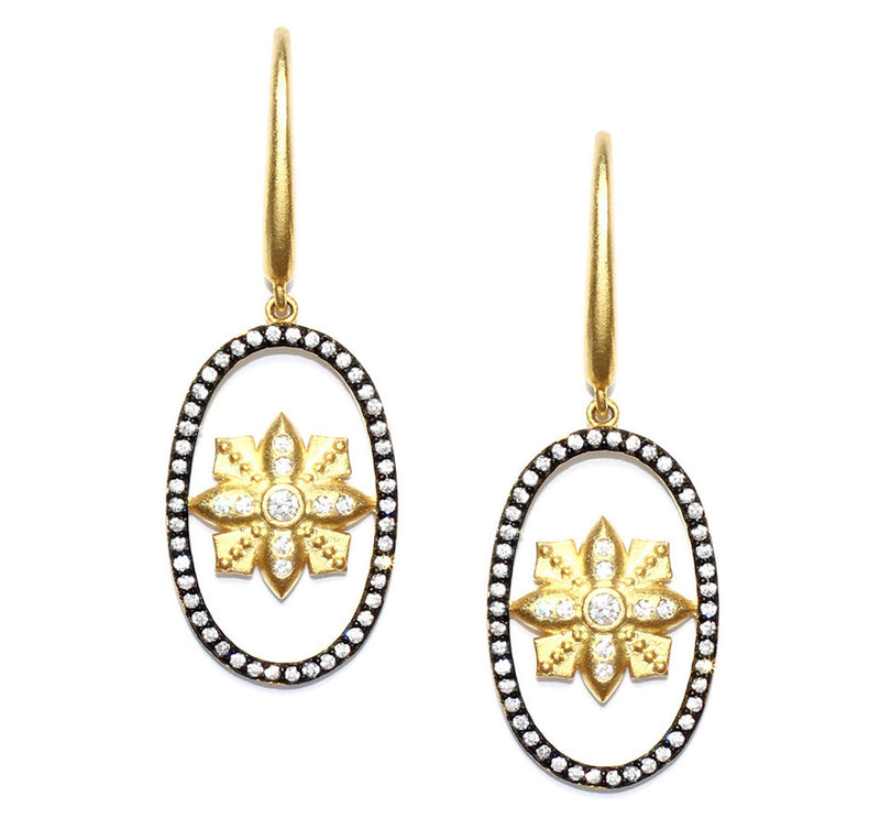 Open Oval Floating Flower and CZ Drop Earring