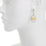 Open Oval Floating Flower and CZ Drop Earring