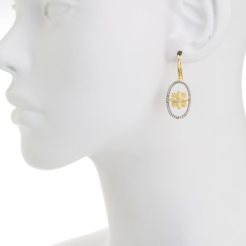 Open Oval Floating Flower and CZ Drop Earring