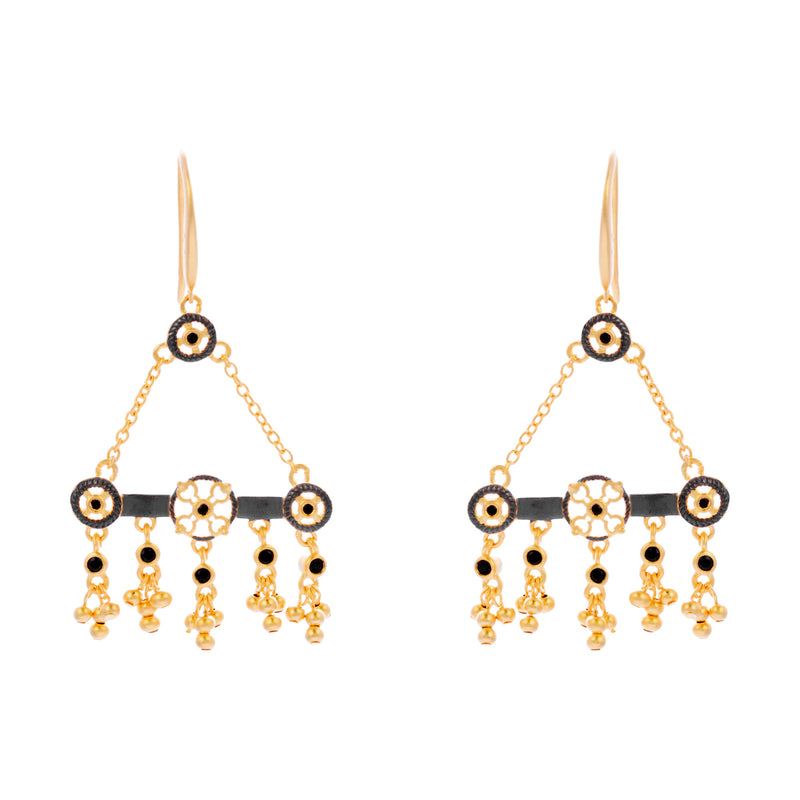 Black Cubic Zirconia Beaded Filigree Bar Drop Earring