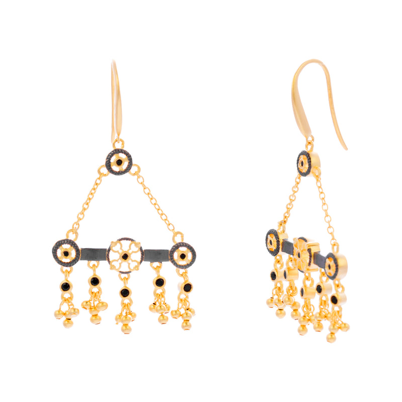 Black Cubic Zirconia Beaded Filigree Bar Drop Earring