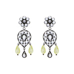 White Crystal / Green Glass Chandelier Drop Earring