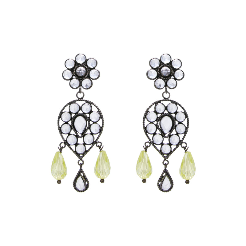 White Crystal / Green Glass Chandelier Drop Earring