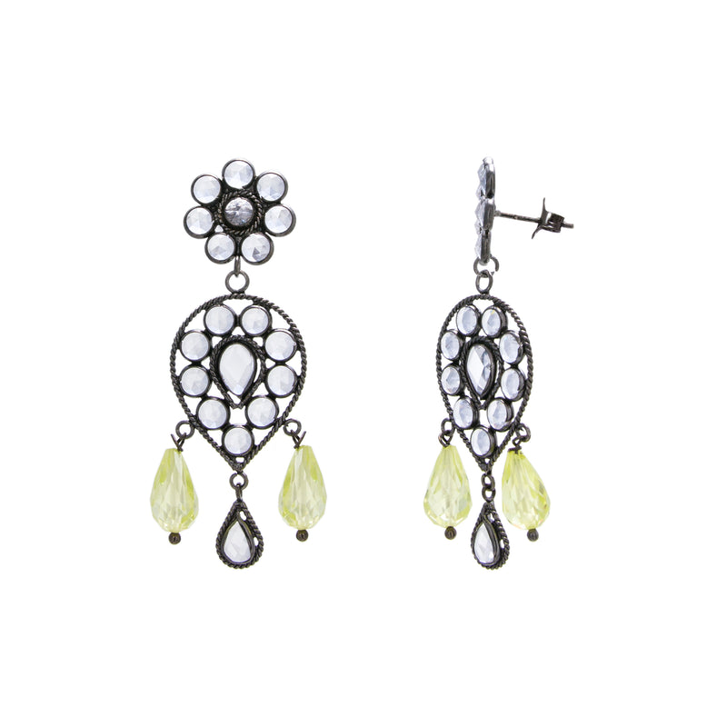 White Crystal / Green Glass Chandelier Drop Earring