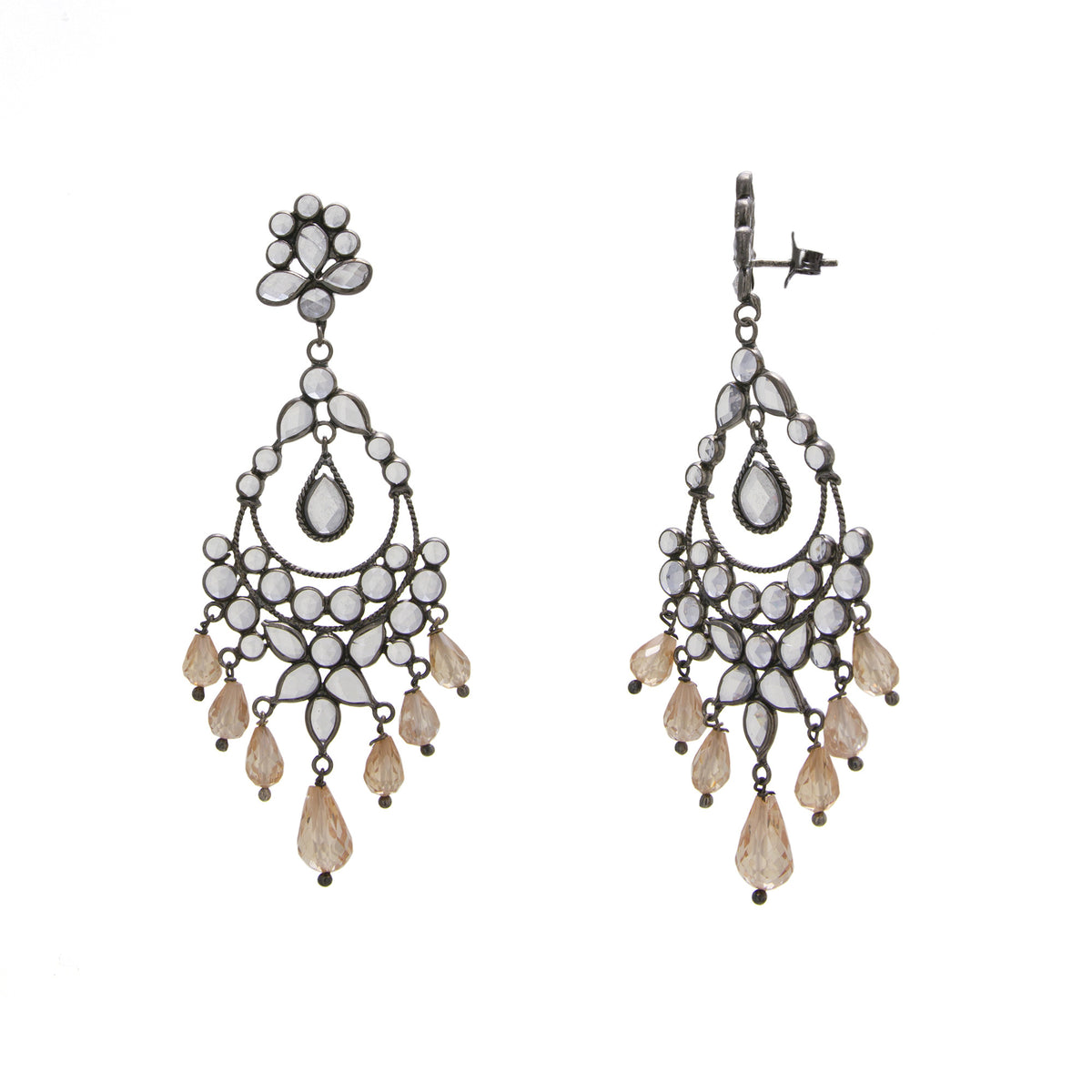 White Crystal / Brown Glass Chandelier Drop Earring