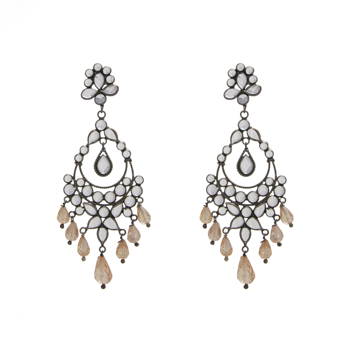 White Crystal / Brown Glass Chandelier Drop Earring