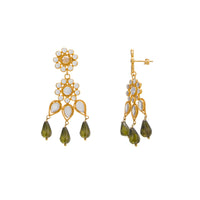 White Crystal / Green Glass Chandelier Drop Earring