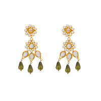 White Crystal / Green Glass Chandelier Drop Earring