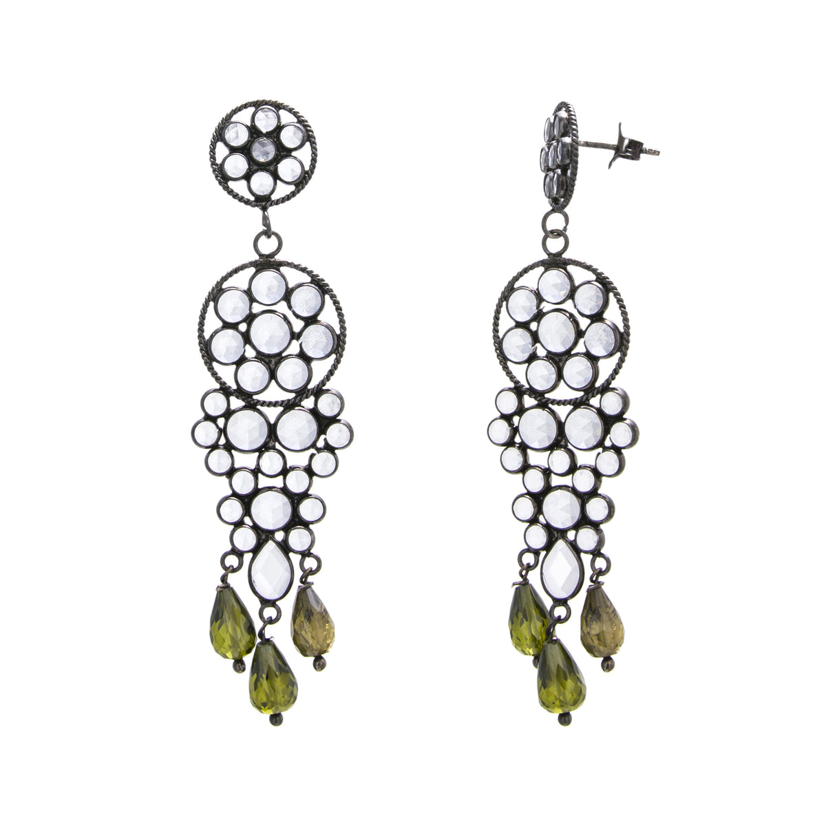 White Crystal / Green Glass Chandelier Earring