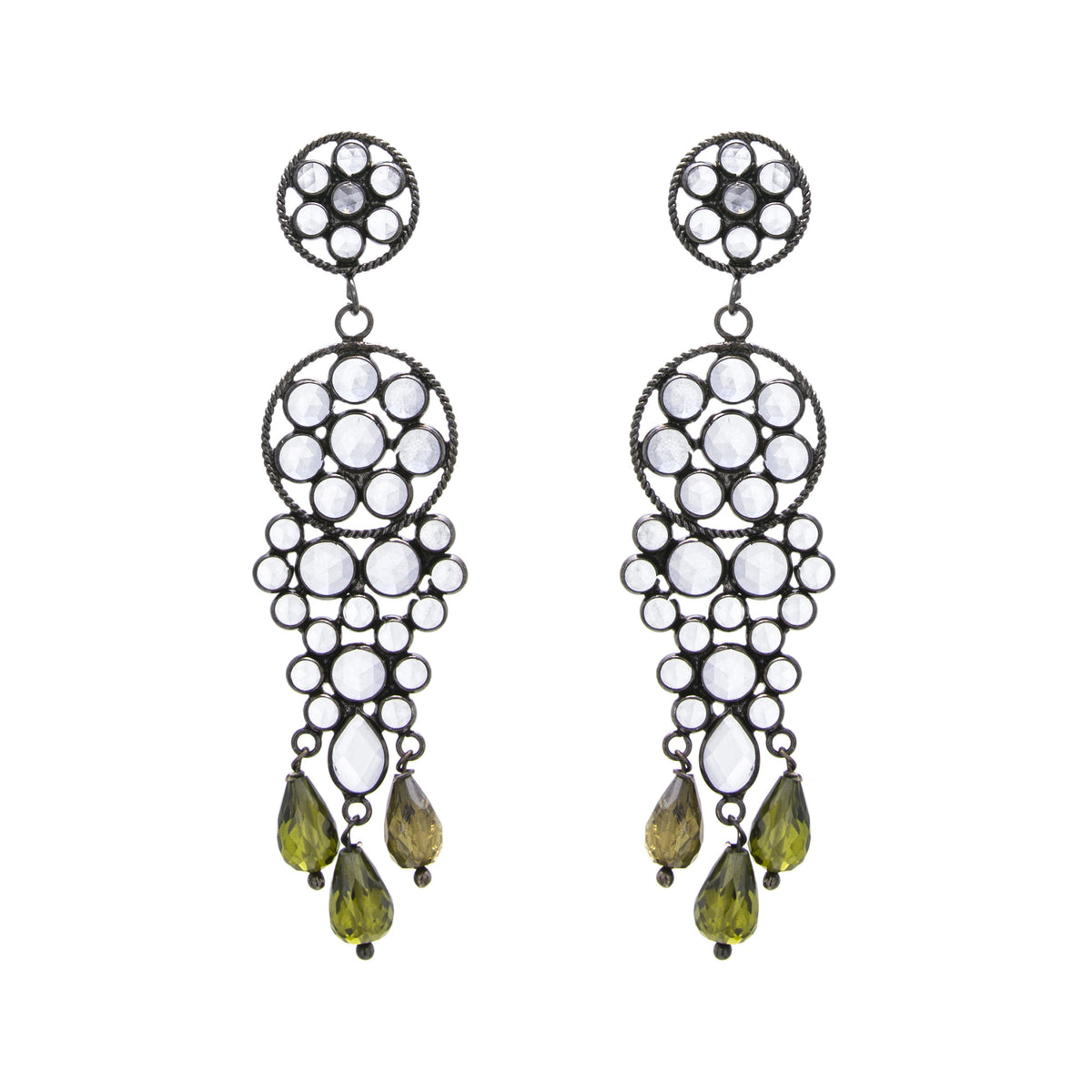 White Crystal / Green Glass Chandelier Earring