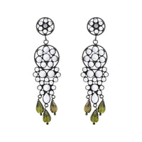 White Crystal / Green Glass Chandelier Earring