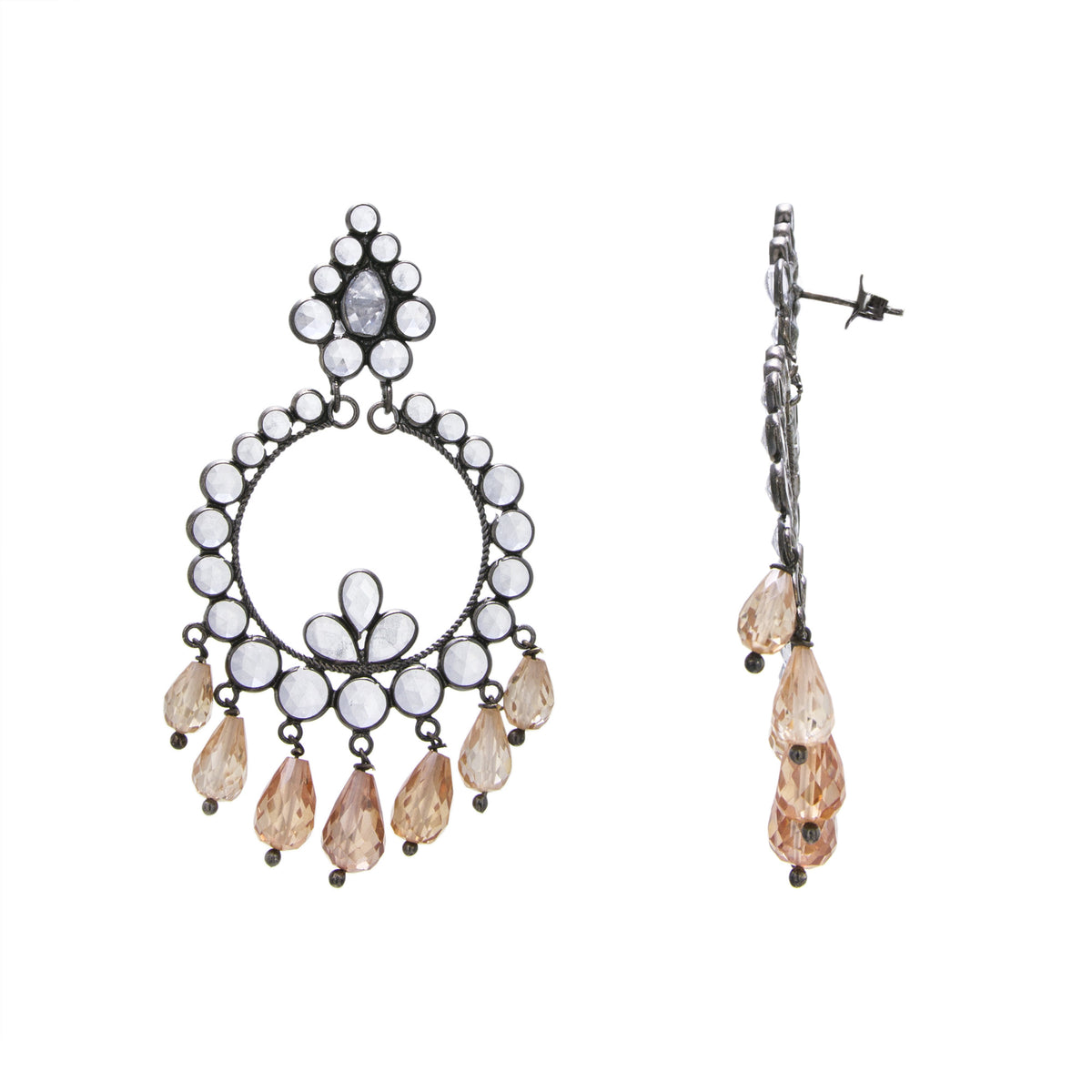 White Crystal / Brown Glass Chandelier Earring