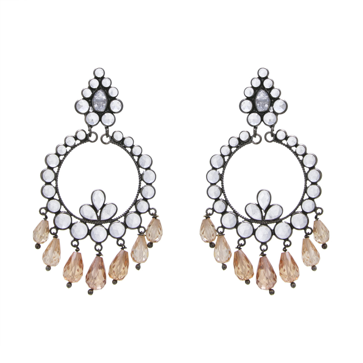 White Crystal / Brown Glass Chandelier Earring