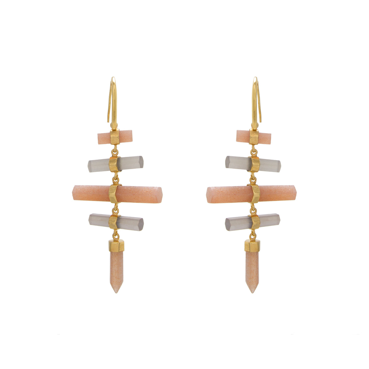 Gray / Peach Moonstone Multi Prism Drop Earring