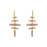 Gray / Peach Moonstone Multi Prism Drop Earring