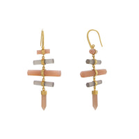 Gray / Peach Moonstone Multi Prism Drop Earring