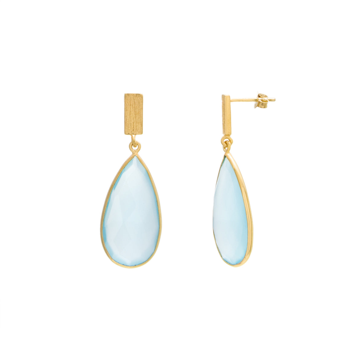 Aqua Chalcedony Matte Faceted Drop Earring