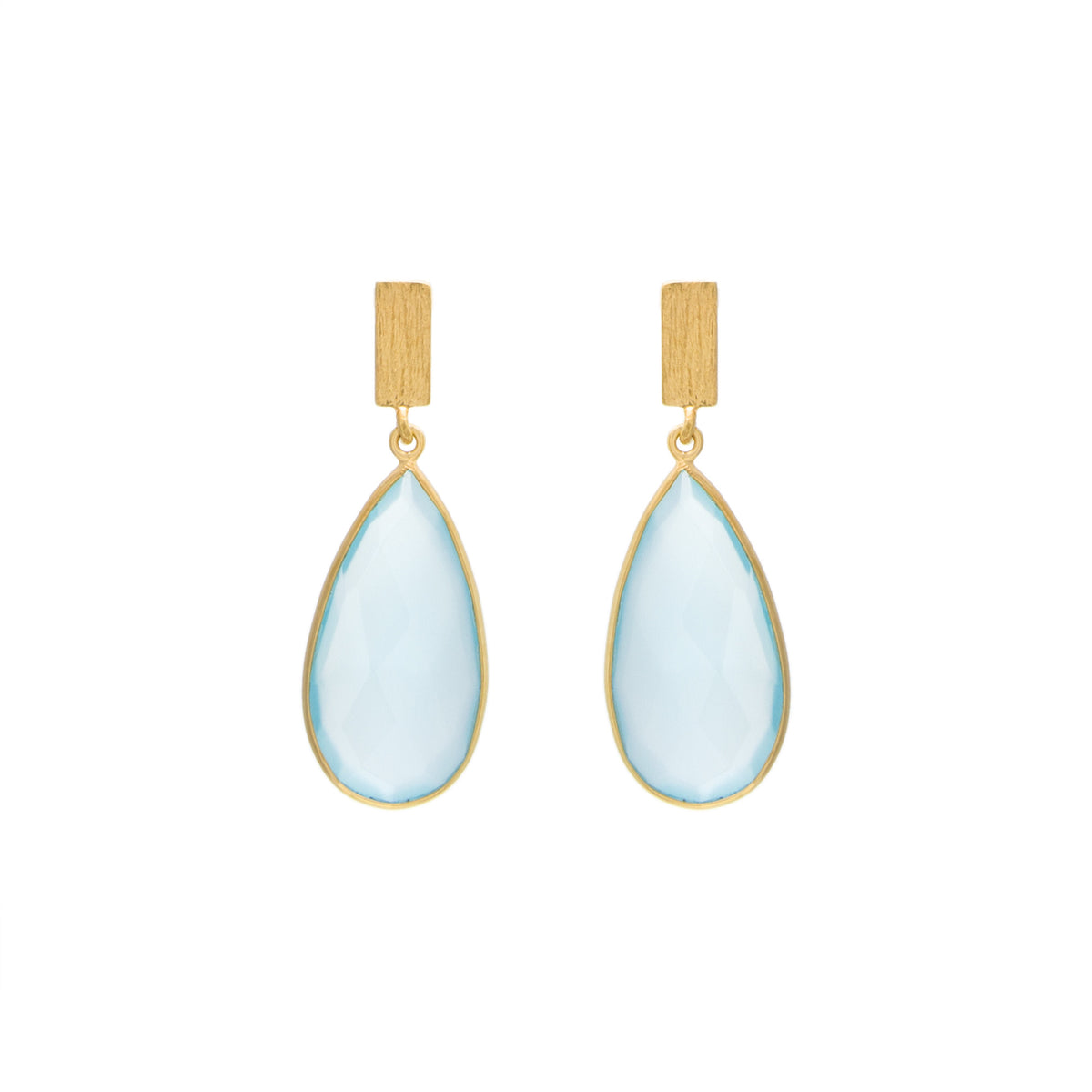 Aqua Chalcedony Matte Faceted Drop Earring