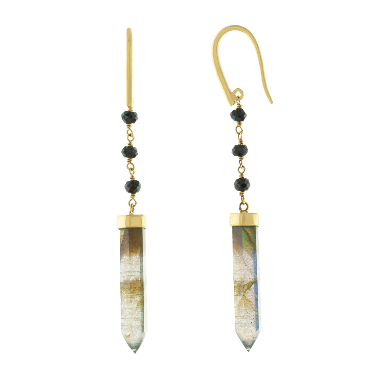 Labradorite & Black Spinel Prism Drop Earring